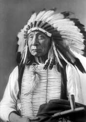 Red Cloud, Dakota-chef, iført hovedbeklædning, 1880